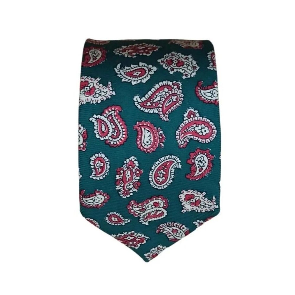 FAÇONNABLE Green Paisley Silk Tie FRANCE 60"/ 3.2" EC